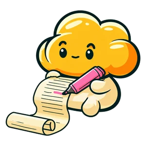 A fluffy orange cloud character reads a long receipt, holding a highlighter.